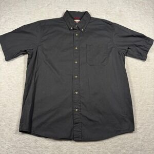 Wrangler Authentics Mens L Black Short Sleeve Button Down Cotton Shirt